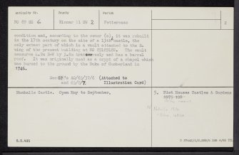 Muchalls Castle, NO89SE 6, Ordnance Survey index card, page number 2, Recto