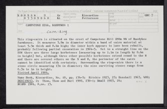 Campstone Hill, Raedykes, NO89SW 9, Ordnance Survey index card, Recto