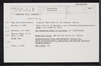 Campstone Hill, Raedykes, NO89SW 9, Ordnance Survey index card, Recto