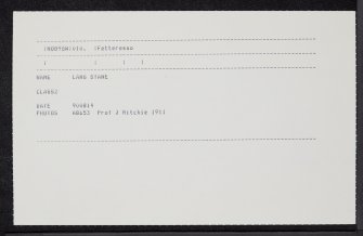 Auquhollie, Lang Stane, NO89SW 10, Ordnance Survey index card, Recto