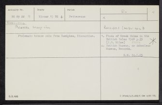 Raedykes, NO89SW 11, Ordnance Survey index card, Recto