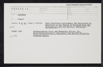 Raedykes, NO89SW 14, Ordnance Survey index card, Recto