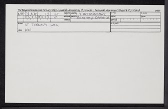 St Ternan's Well, NO99NW 12, Ordnance Survey index card, Recto