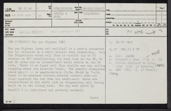 Islay, Dun Nan Nighean, NR26NW 1, Ordnance Survey index card, page number 1, Recto