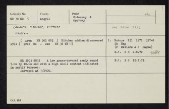 Oronsay, Oronsay Airstrip, NR38NE 5, Ordnance Survey index card, Recto