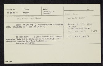 Oronsay, 'Cnoc Coig', NR38NE 6, Ordnance Survey index card, Recto