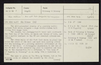 Colonsay, Dun Eibhinn, NR39SE 3, Ordnance Survey index card, page number 1, Recto