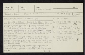 Colonsay,Teampull A' Ghlinne, NR39SE 9, Ordnance Survey index card, page number 1, Recto