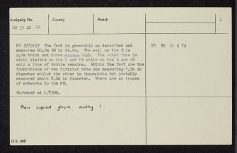 Colonsay, Dun Cholla, NR39SE 12, Ordnance Survey index card, page number 2, Verso