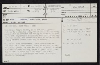 Islay, Lagavulin, Cill Mhoire, NR44NW 25, Ordnance Survey index card, page number 1, Recto