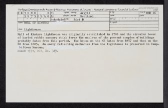 Mull Of Kintyre, Lighthouse, NR50NE 2, Ordnance Survey index card, Recto