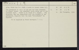 Jura, Keils, Cill Earnadil, NR56NW 1, Ordnance Survey index card, page number 2, Recto