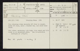 Jura, Knockrome, NR57SE 3, Ordnance Survey index card, page number 1, Recto