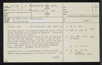 Jura, Cladh Mhic Iain, NR57SE 6, Ordnance Survey index card, page number 1, Recto