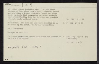 Keil Cave, NR60NE 3, Ordnance Survey index card, page number 2, Verso
