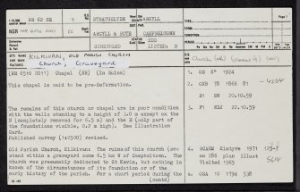 Kilkivan, Old Parish Church And Graveyard, NR62SE 9, Ordnance Survey index card, page number 1, Recto