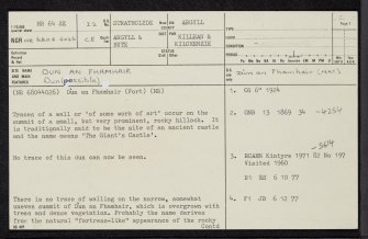 Dun An Fhamhair, NR64SE 22, Ordnance Survey index card, page number 1, Recto