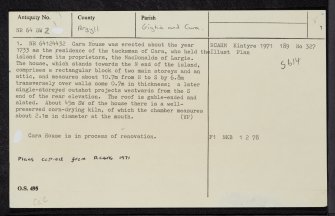 Cara, Cara House, NR64SW 2, Ordnance Survey index card, page number 1, Recto