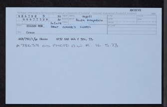 Eilean Mor, St Cormac's Chapel, Cross 4, NR67NE 5, Ordnance Survey index card, Recto