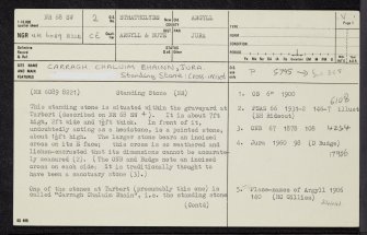 Jura, Carragh Chaluim Bhainn, NR68SW 2, Ordnance Survey index card, page number 1, Recto