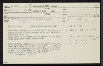 Jura, Tobar Challuim-Cille, NR68SW 3, Ordnance Survey index card, page number 1, Recto