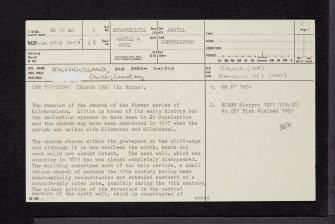 Kilchousland, Old Parish Church And Burial-Ground, NR72SE 1, Ordnance Survey index card, page number 1, Recto