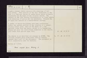 Kilchousland, Old Parish Church And Burial-Ground, NR72SE 1, Ordnance Survey index card, page number 2, Verso