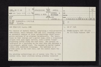 Saddell Castle, NR73SE 2, Ordnance Survey index card, page number 1, Recto