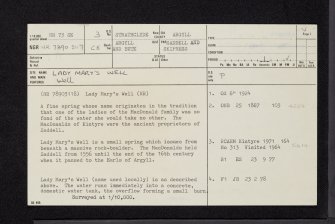 Lady Mary's Well, Saddell, NR73SE 3, Ordnance Survey index card, page number 1, Recto