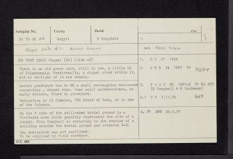 Kilmahumaig Cemetery, NR79SE 20, Ordnance Survey index card, Recto