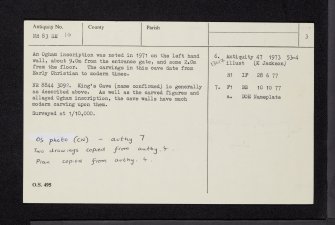 Arran, Drumadoon, King's Cave, NR83SE 10, Ordnance Survey index card, page number 3, Recto