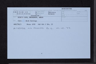 Arran, Drumadoon, King's Cave, NR83SE 10, Ordnance Survey index card, Recto