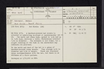 Arran, Tormore, NR83SE 11, Ordnance Survey index card, page number 1, Recto