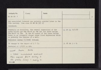 Tarbert, Tarbert Castle, NR86NE 1, Ordnance Survey index card, page number 2, Verso