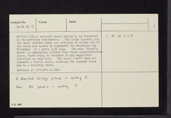 Achaglachgach, NR86SW 9, Ordnance Survey index card, page number 2, Verso