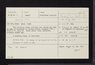 Kilmory Castle, NR88NE 14, Ordnance Survey index card, Recto