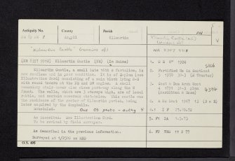 Kilmartin, Kilmartin Castle, NR89NW 7, Ordnance Survey index card, Recto