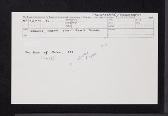 Arran, Shiskine, St Molio's Church, NR92NW 26, Ordnance Survey index card, Recto