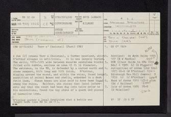Arran, Torr A' Chaisteil, NR92SW 2, Ordnance Survey index card, page number 1, Recto