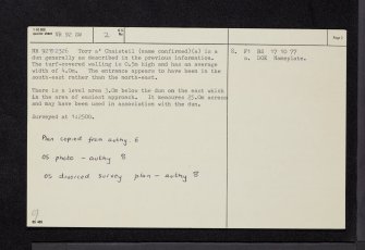 Arran, Torr A' Chaisteil, NR92SW 2, Ordnance Survey index card, page number 2, Recto