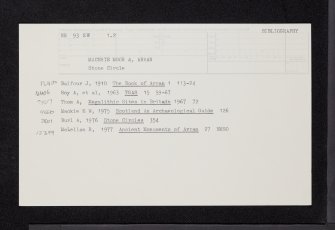 Arran, Machrie Moor 4, NR93SW 1.2, Ordnance Survey index card, Recto