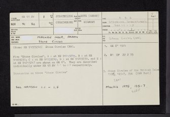 Arran, Machrie Moor, NR93SW 1, Ordnance Survey index card, page number 1, Recto