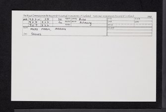 Arran, Moss Farm, NR93SW 38, Ordnance Survey index card, Recto