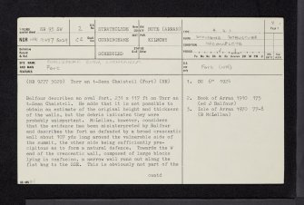 Arran, Lochranza, Torr An T' Sean Chaisteal, NR95SW 2, Ordnance Survey index card, page number 1, Recto