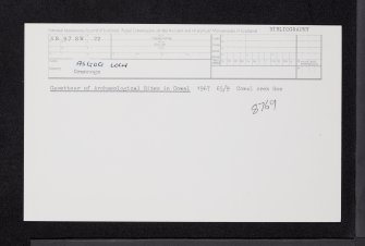 Asgog Loch, NR97SW 22, Ordnance Survey index card, Recto