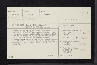 Kilmodan Church, NR98SE 5, Ordnance Survey index card, page number 1, Recto