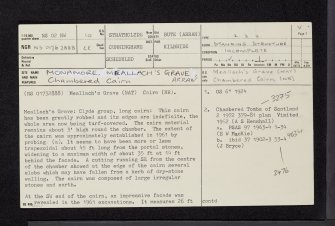 Arran, Monamore, Meallach's Grave, NS02NW 10, Ordnance Survey index card, page number 1, Recto