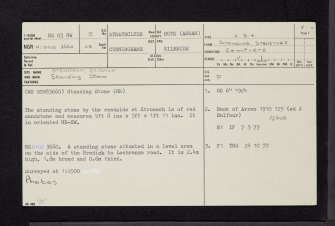 Arran, Stronach, NS03NW 5, Ordnance Survey index card, page number 1, Recto