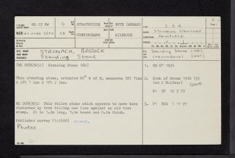 Arran, Brodick, Stronach, NS03NW 6, Ordnance Survey index card, page number 1, Recto