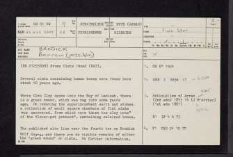 Arran, Brodick, NS03NW 9, Ordnance Survey index card, page number 1, Recto